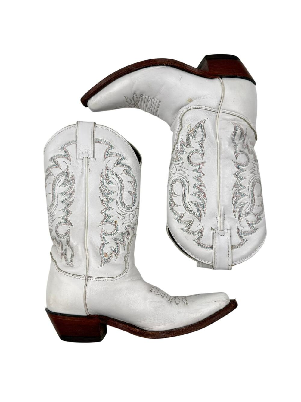 Nocona White Leather Western Boots Women 6.5 Coastal Cowgirl Boho Festival